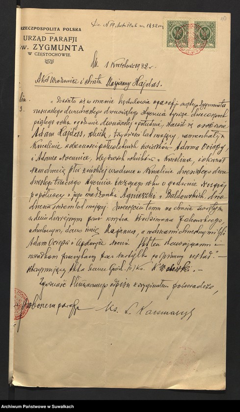 image.from.unit.number "Aneksa Aktów Ślubnych w Rz-Katolickiej Parafji Wigierskiej pow. Suwalskiego za 1932 rok"