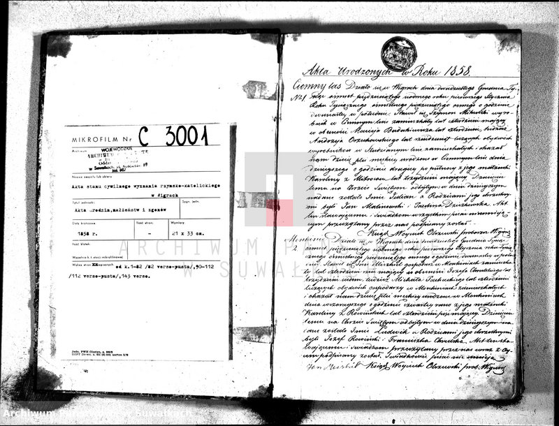 image.from.unit.number "Duplikat akt urodzonych, zaślubionych i zmarłych parafii wigierskiej na rok 1858"