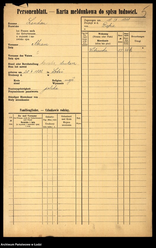 Obraz 7 z jednostki "[Spis ludności Łodzi] Landau - Landman"