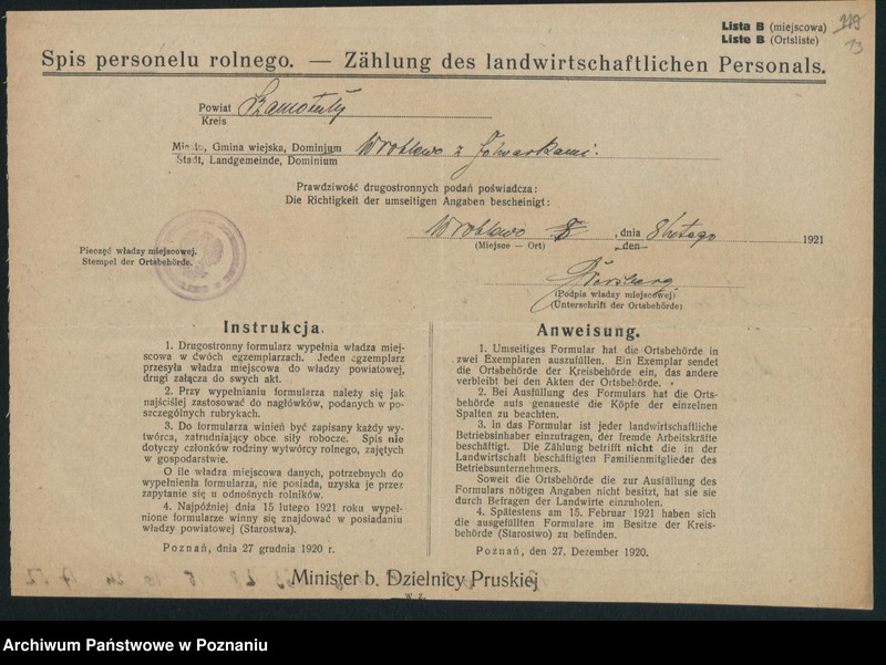 Obraz 15 z jednostki "[Spis personelu rolnego zatrudnionego w powiecie szamotulskim - wykazy zatrudnionych w poszczególnych gospodarstwach rolnych]"