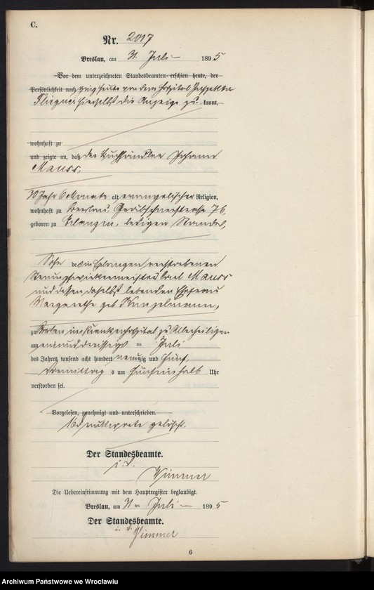 image.from.unit.number "Sterbe-Neben-Register Breslau I 1895 Band 6"