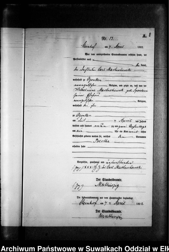 image.from.unit.number "Geburts-Neben-Register des Preussischen Standes-Amtes Gr. Strengeln Kreis Angerburg"