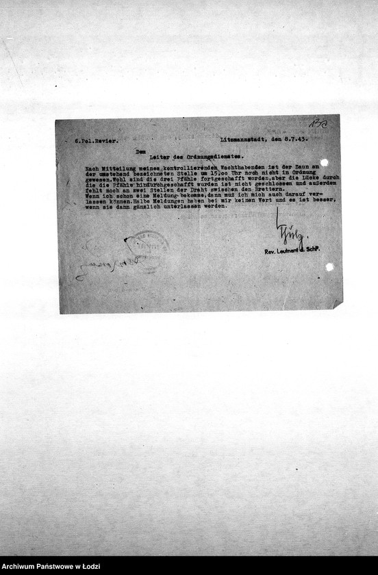 Obraz 17 z jednostki "[Korespondencja Komendy z policją niemiecką oraz rewirami gettowymi na temat różnych wydarzeń w getcie]"