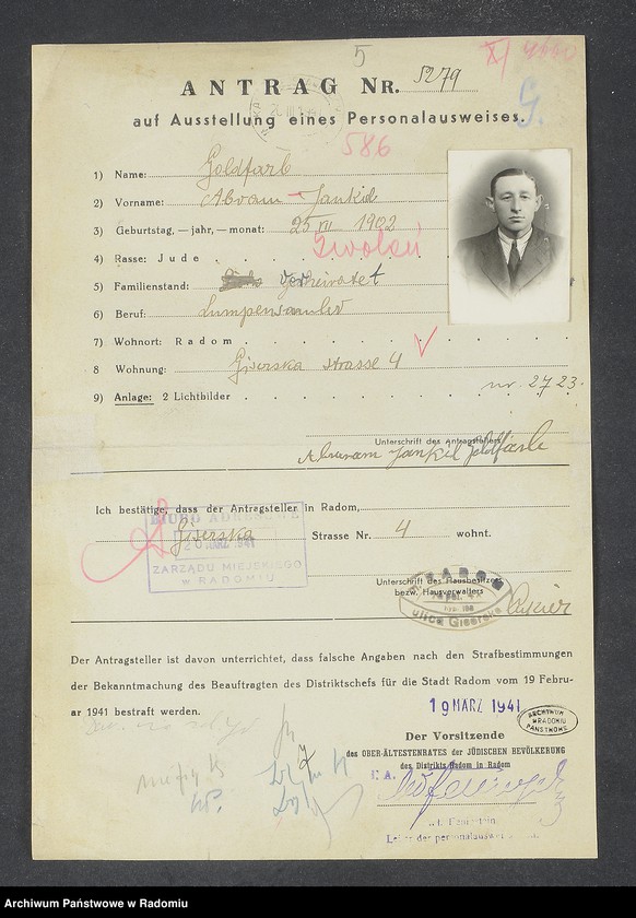 image.from.unit.number "[Wnioski o wydanie dowodów osobistych oraz nie odebrane dowody Goldberg, Goldfarb - Goldmann]"