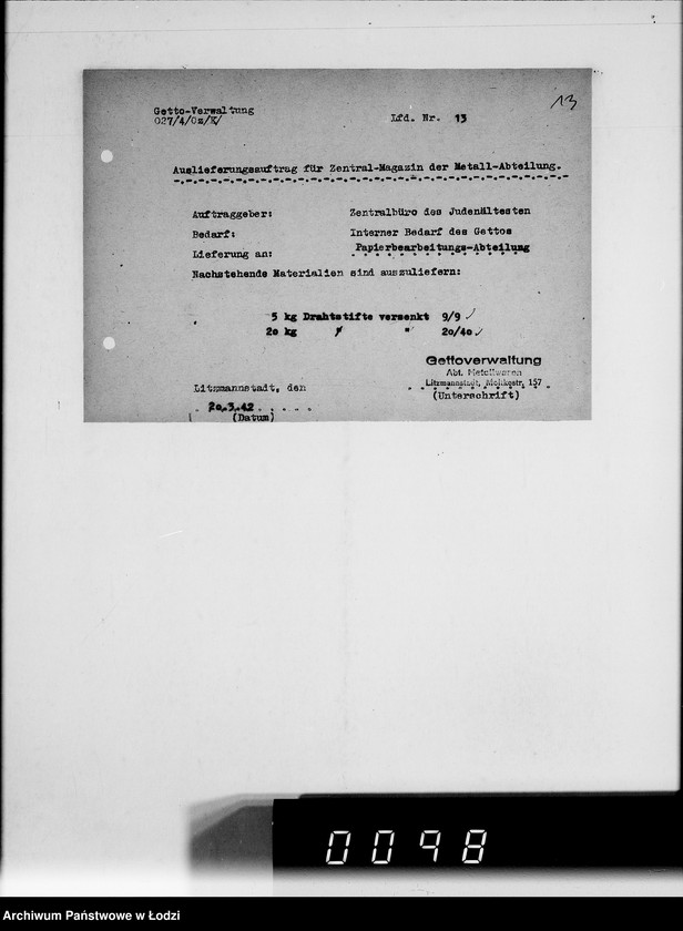 Obraz 17 z jednostki "Auslieferungsaufträge [na dostawę maszyn i artykułów metalowych do Getta]"