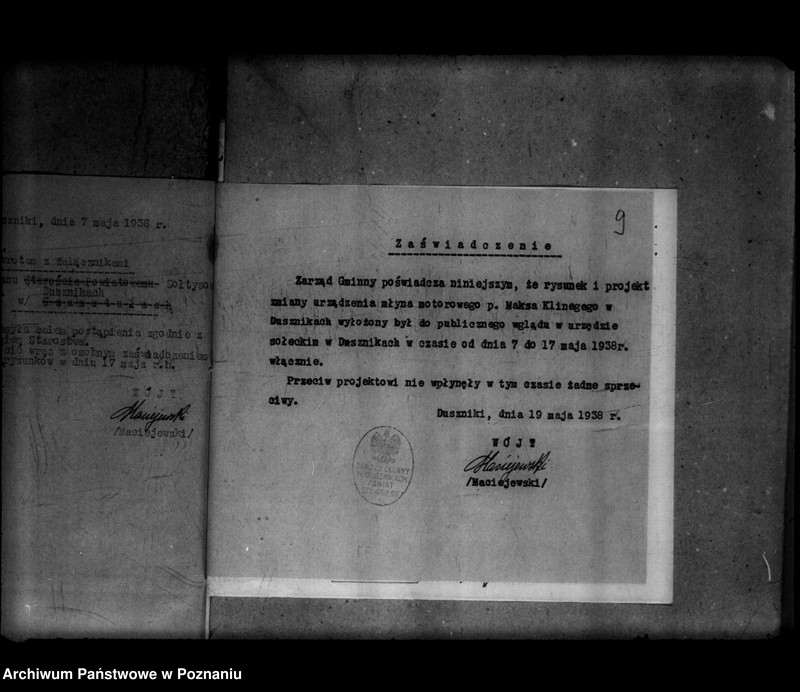 Obraz 13 z jednostki "Zatwierdzenie projektu zmiany zakładu przemysłowego /młyna motorowego/ w Dusznikach powiat szamotulski"