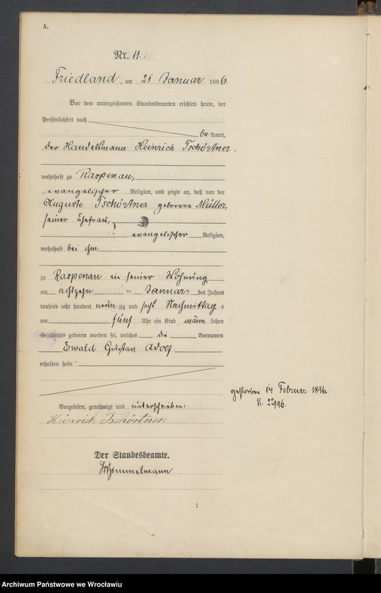 image.from.unit.number "Księga urodzeń USC Mieroszów (Friedland) 1896"