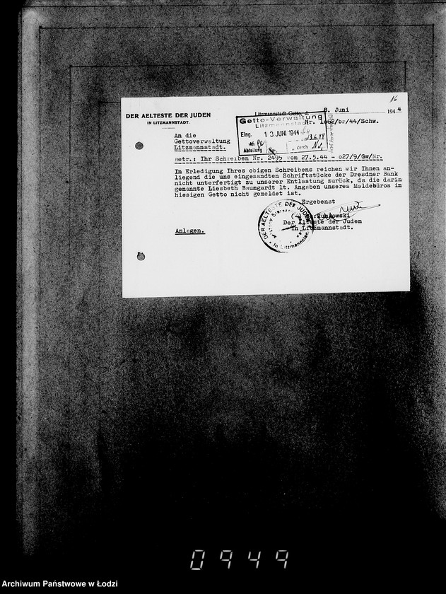 Obraz 20 z jednostki "Korrespondenz mit dem Ältesten der Juden"