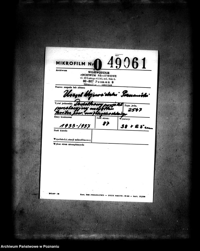 Obraz 2 z jednostki "Dodatkowy projekt parcelacyjny majątku Kwilcz powiatu międzychodzkiego"