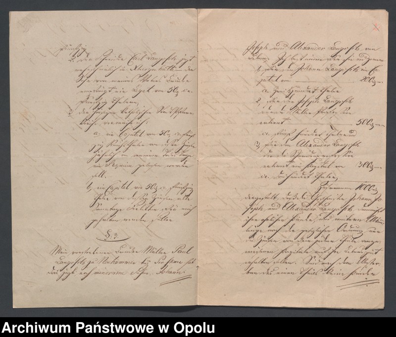 Obraz 4 z jednostki "[Testament Jana Langosch, budowniczego młynów i maszyn z Opola, sporządzony na rzecz jego żony Heleny z domu Koenig, kościoła oraz 3 synów jego brata]"