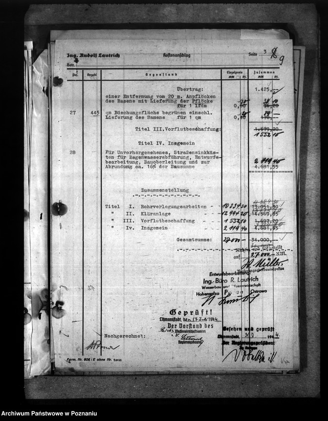 Obraz 13 z jednostki "Entwurt für die Entwässerungsanlage der Reichsbedienstetensiedlung am Rosenweg in Schieratz"