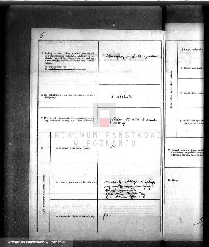 Obraz 9 z jednostki "Zatwierdzenie zakładu przemysłowego stacji napędowej Ernesta Bintscha w Śmiglu, pow. kościański"