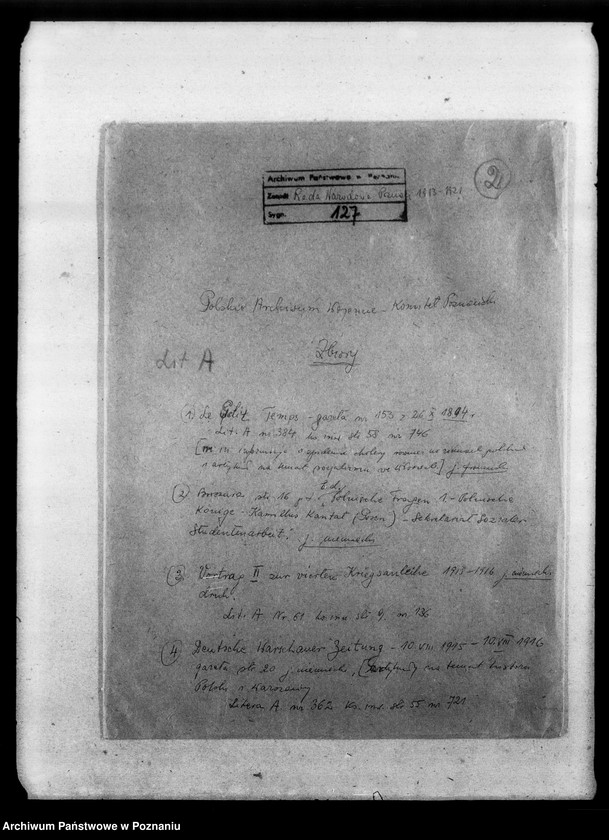 image.from.unit.number "Historia Polski w języku niemieckim w broszurze "Polnische Könige" oraz w gazecie "Deutsche Warschauer Zeitung", ponadto rozprawa o pożyczce wojennej [język niemiecki] i gazeta francuska z 1894 roku "Le Petit Temps" z artykułu na temat socjalizmu we Włoszech"