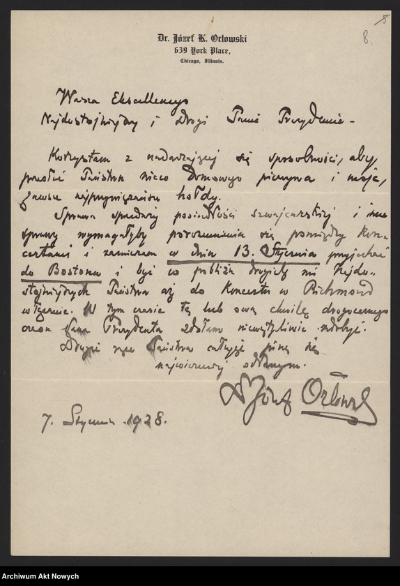 image.from.unit.number "Orłowski Józef; Załączniki: 1) wycinki prasowe; 2) "Copies of grutings to mr. Paderewski", II 1928 r. (maszynopis); 3) list J. Orłowskiego do Ernesta Gorwers