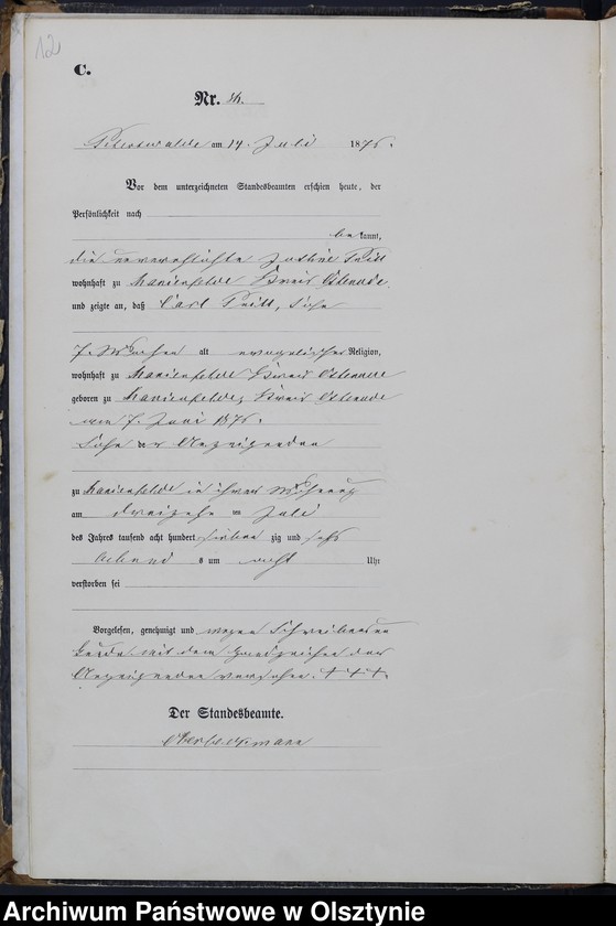 image.from.unit.number "Sterbe-Haupt-Register Tom I,Nr 75 - 140"