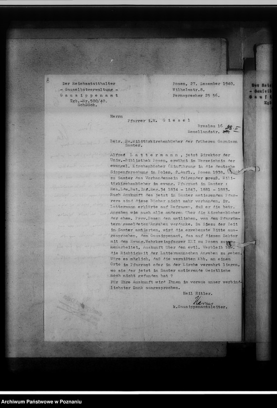 Obraz 13 z jednostki "Militärkirchenbücher [sprawy związane z poszukiwaniem i przejęciem ksiąg kościelnych w garnizonowych kościołach]"