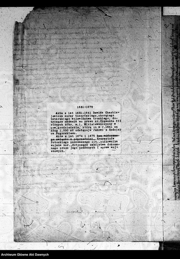 image.from.unit.number "Akta Krzysztofa Potockiego, podczaszego litewskiego, pułkownika wojsk koronnych, dotyczące dóbr Sidra [pow. grodzieński]."