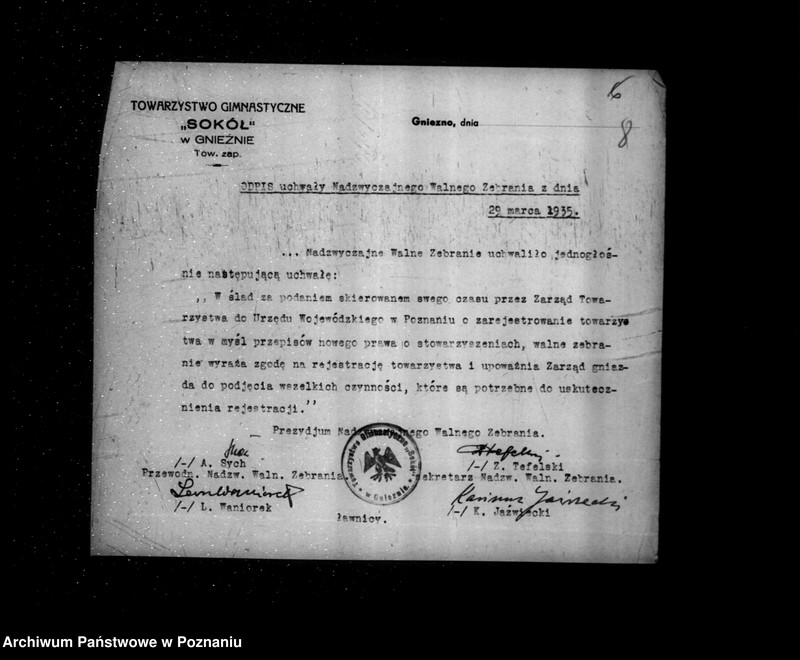 Obraz 13 z jednostki "/Towarzystwo Gimnastyczne Sokół w Gnieźnie - rejestracja/"