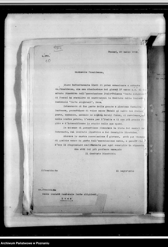 Obraz 14 z jednostki "Stowarzyszenie "Polonia-Italia" w Poznaniu: a/ Sprawozdanie z działalności /1926-1927/, b/ Protokoły walnych zebrań /1927, 1933/, c/ Statut /1934 rok/, d/ Korespondencja"