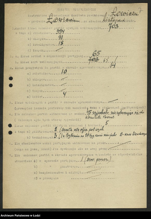 Obraz 8 z jednostki "Ankiety sprawozdawcze instruktora Komitetu Powiatowego Łowicz [z załącznikami]"