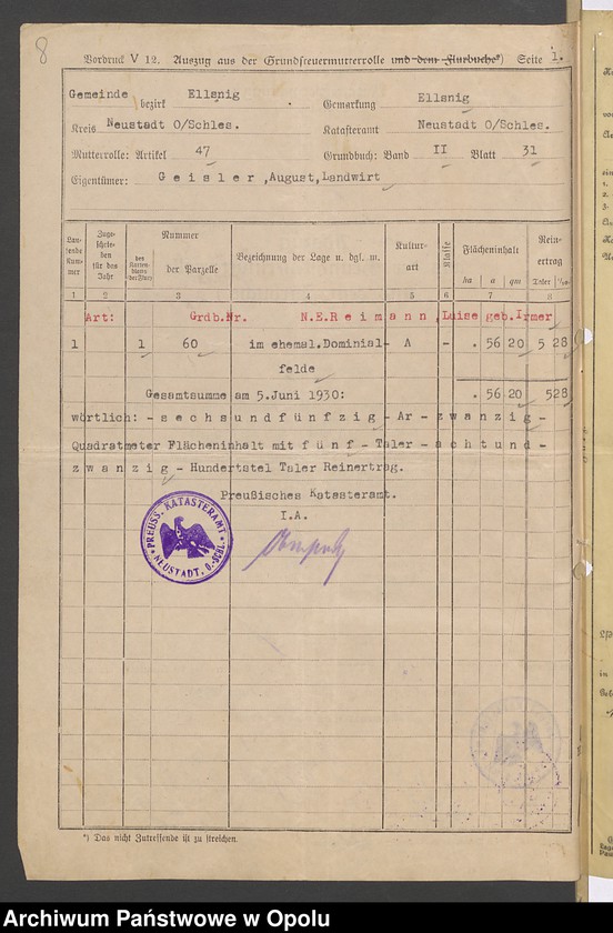 Obraz 10 z jednostki "Grundakten für Band IV Blatt 108 des Grundbuchs von Ellsnig Luise Reimann"