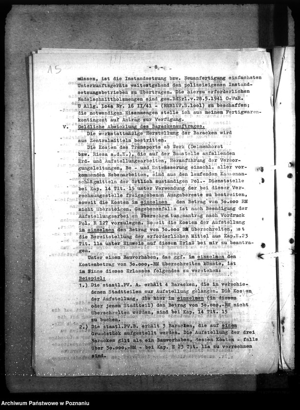 Obraz 20 z jednostki "Barackenbedarf der Ordnungspolizei - Posen: 1) Kraftwagenbaracke, 2) 2 Gefängnisbarakken, 3) 3 Baracke für Kaserne, 4) 7 - 1 Backere für Hermannstal"