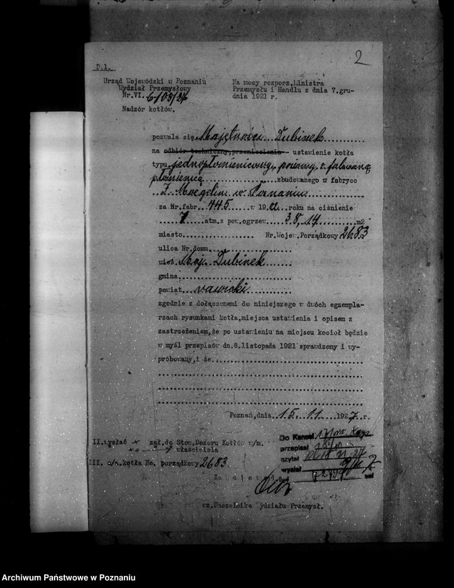 image.from.unit.number "Gorzelnia rolnicza w Dubinku powiat rawicki nr woj. kotła 2683"