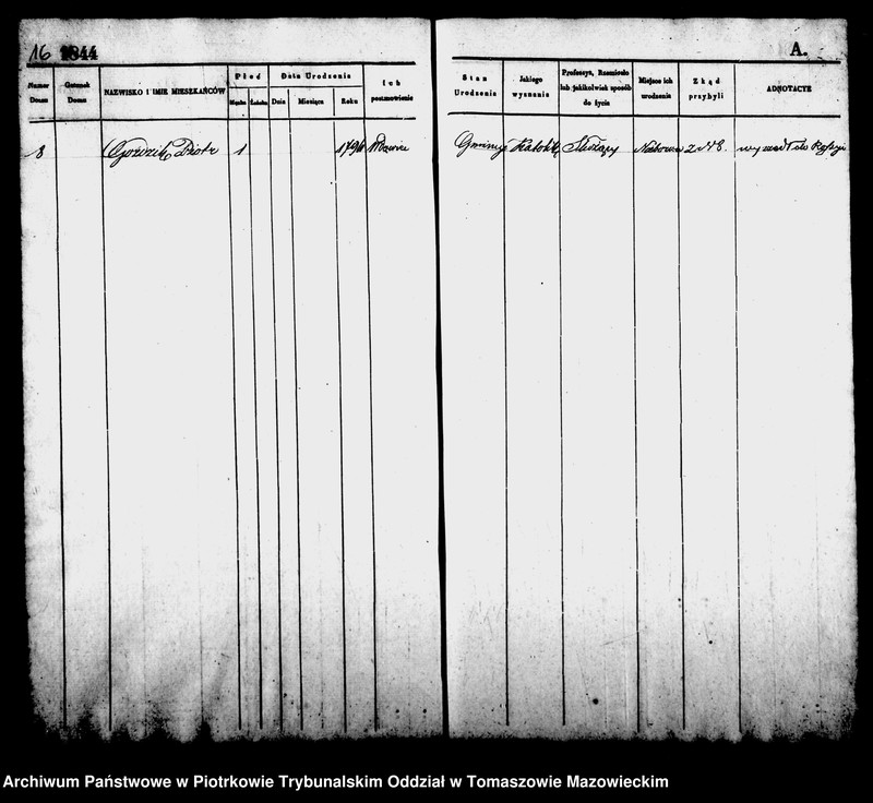 image.from.unit.number "Księga Ludności miasta Tomaszowa Mazowieckiego od nr 1 do nr 259"