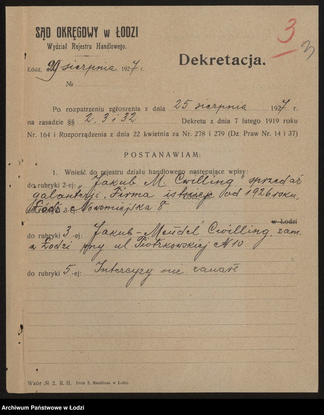 Obraz 5 z jednostki "Jakub Mendel Cwilling- sprzedaż galanterii"