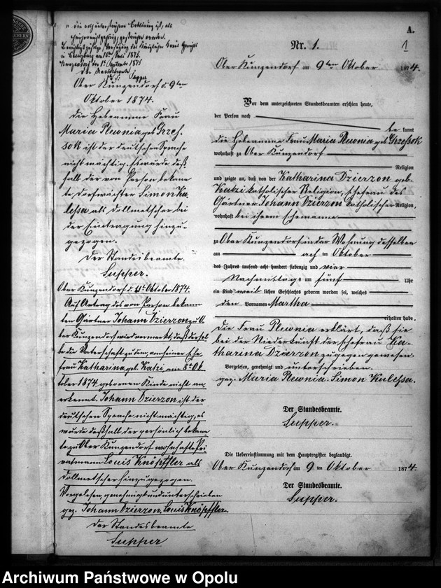 Obraz 4 z jednostki "Geburts-Neben-Register des Standesamtes Kunzendorf 1874"
