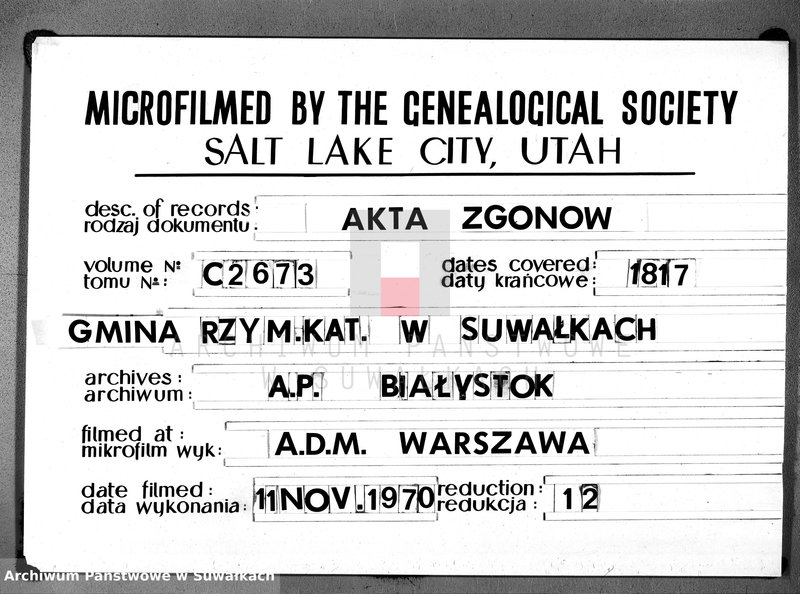 image.from.unit.number "Księga aktu umarłych gminy suwalskiey, powiatu dąbrowskiego w departamencie łomżyńskim od dnia 1 maja 1817 do 30 grudnia 1817"