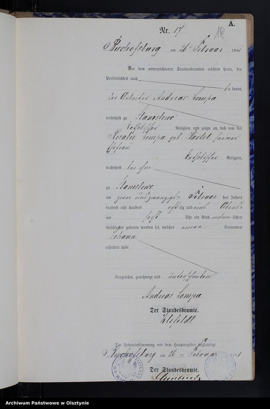 image.from.team "Urząd Stanu Cywilnego w Stanclewie pow. biskupiecki (dawny pow. reszelski)"