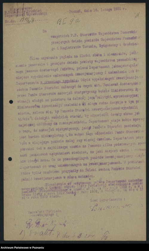 Obraz 13 z jednostki "[Gospodarka zbożowa na Pomorzu w latach 1919-1920. Korespondencja]"