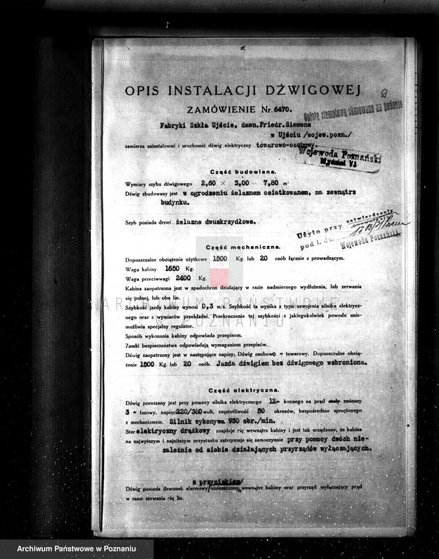 Obraz 6 z jednostki "Zatwierdzenie projektu zakładu przemysłowego i urządzenia dźwigu towarowo - osobowego w Fabryce Szkła Ujście pow. chodzieski"