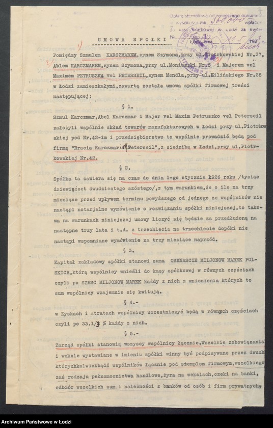 Obraz 9 z jednostki "Bracia Karczmar i M. Peterseil - handel manufakturą"