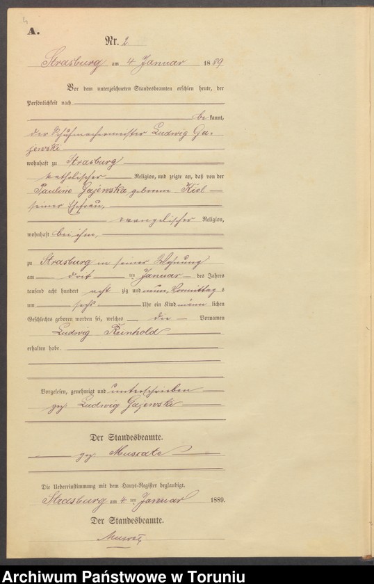 image.from.unit.number "Geburts-Neben-Register Strasburg W/Pr. für das Jahr 1889"