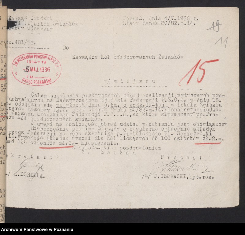 Obraz 16 z jednostki "Korespondencja Związku Weteranów Powstań Narodowych Rzeczypospolitej Polski i Związku Powstańców Wielkopolskich z F.Z.O.O."