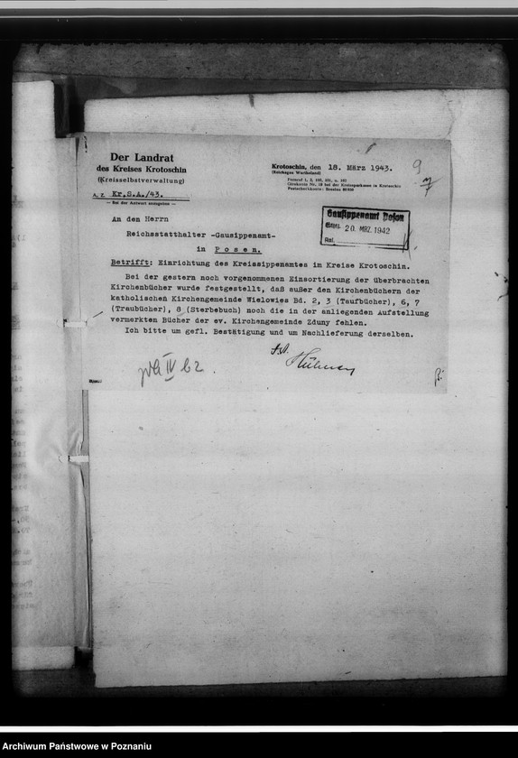 Obraz 13 z jednostki "[Korespondencja w sprawach organizacyjnych, sprawozdanie z działalności Kreissippenamt w Krotoszynie]"