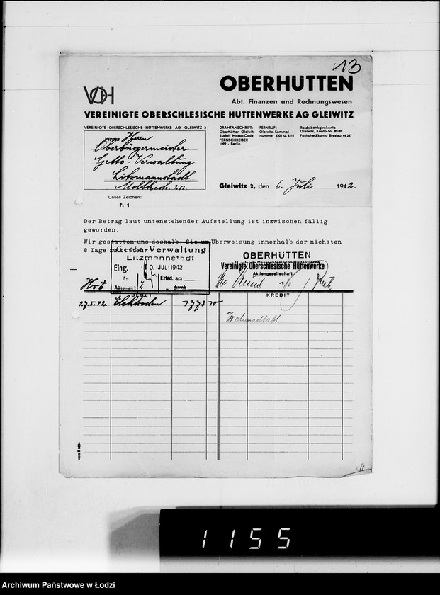 Obraz 17 z jednostki "V. [rachunki za dostawy towarów dla Getta]"