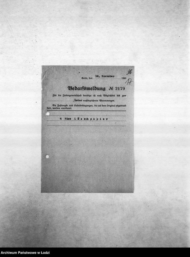 Obraz 20 z jednostki "Bedarfsmeldungen [Kopie skierowanych do GV zapotrzebowań na surowce, materiały, narzędzia, maszyny itp. potrzebne resortom pracy do produkcji]"
