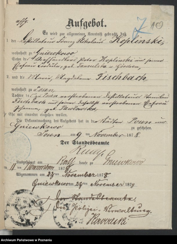 Obraz 12 z jednostki "Die von den Verlobten beigebrachten Urkunden zur Eheschliessung pro 1878"