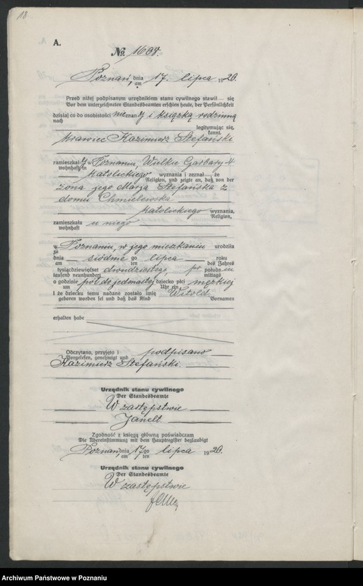 Obraz 20 z jednostki "Księga urodzeń odpis tom V [Rejestr poboczny urodzeń]"