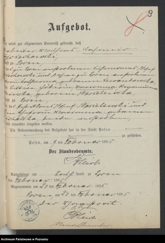 Obraz 11 z jednostki "Die von den Verlobten beigebrachten Urkunden zur Eheschliessung pro 1895"