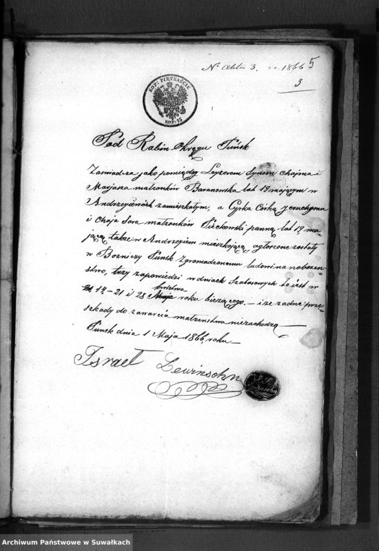 image.from.unit.number "Dowody Akt Ślubnych Okręgu Bożniczego Puńsk z r. 1866"