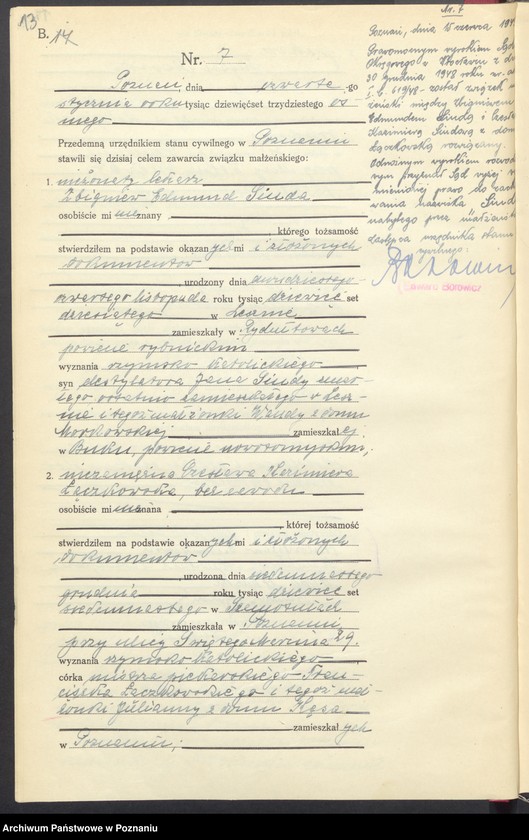 Obraz 15 z jednostki "Księga miejscowa małżeństw tom I [Rejestr główny małżeństw]"