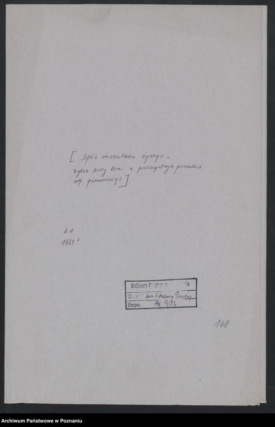 Obraz 2 z jednostki "[Spis inwentarza żywego - wykaz liczby koni w poszczególnych powiatach województwa pomorskiego]"