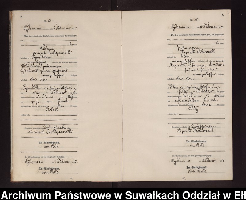 image.from.unit.number "Geburts-Neben-Register des Preussischen Standes-Amtes Rydzewen Kreis Lötzen"