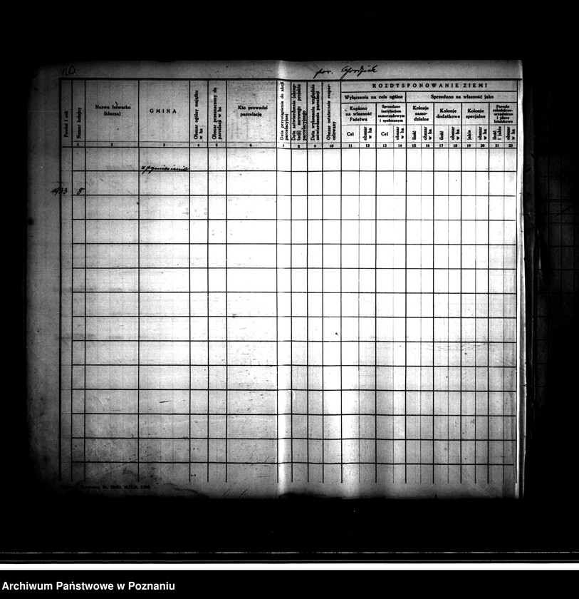 Obraz 14 z jednostki "Wykaz rozdysponowania ziemi na cele parcelacyjne powiatu nowotomyskiego"