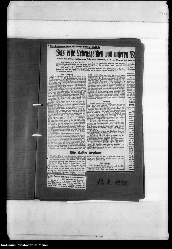 image.from.unit.number "Zweigstelle Litzmannstadt (Łódź). Zeitungsansschnitte, Berichte über Verschleppungen und Todesanzeigen"
