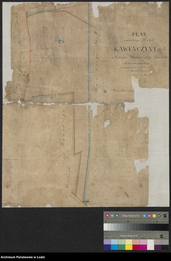 Obraz 1 z jednostki "Plan parcelacji dóbr Kawenczyn Lit.: A w Guberni Warszawskiej, Powiecie Skierniewickim"